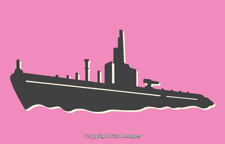 Illustration of a Submarine Silhouette on a Vibrant Pink Background