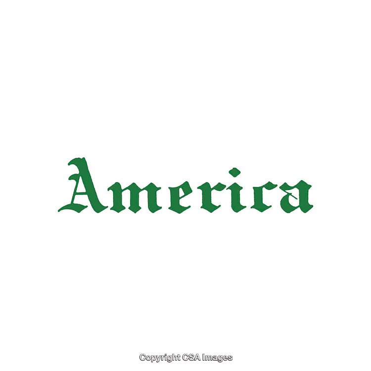 Classic Green Gothic Text Depicting the Word America on White Background