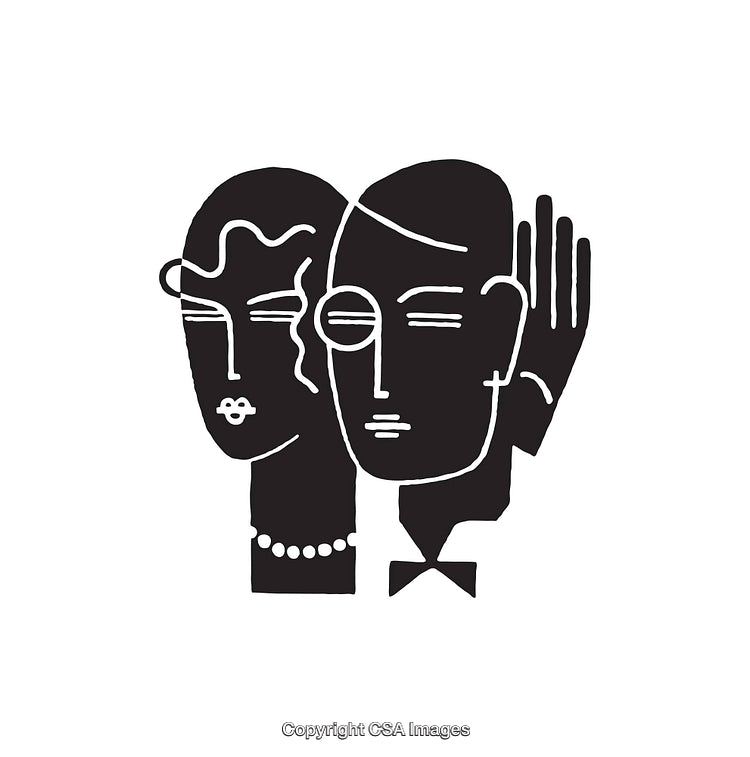 Abstract Black and White Line Art Illustration of Two Faces