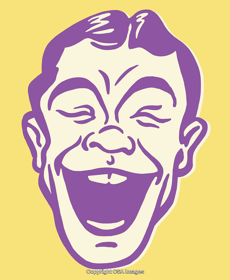 Color Line Art Illustrations of a Laughing Face on Yellow Background