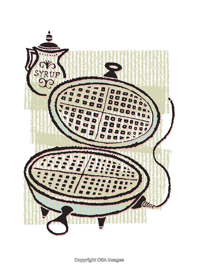 Colorful Illustration of a Waffle Maker and Syrup Pot