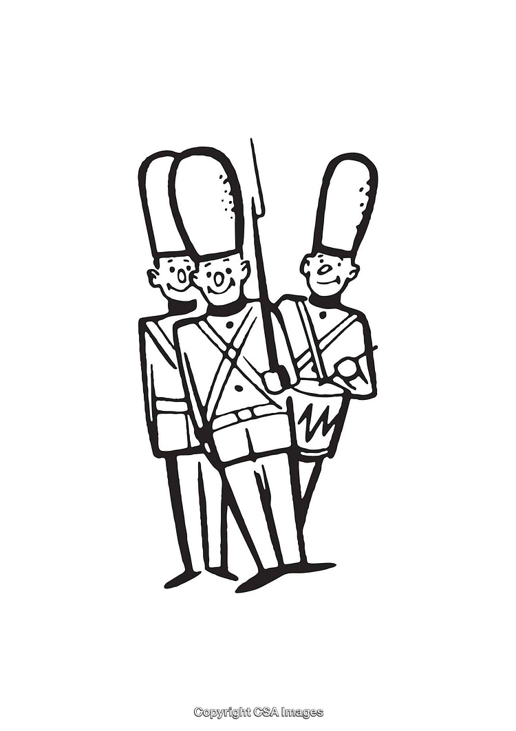 Black and White Illustration of Three Soldiers in Uniform