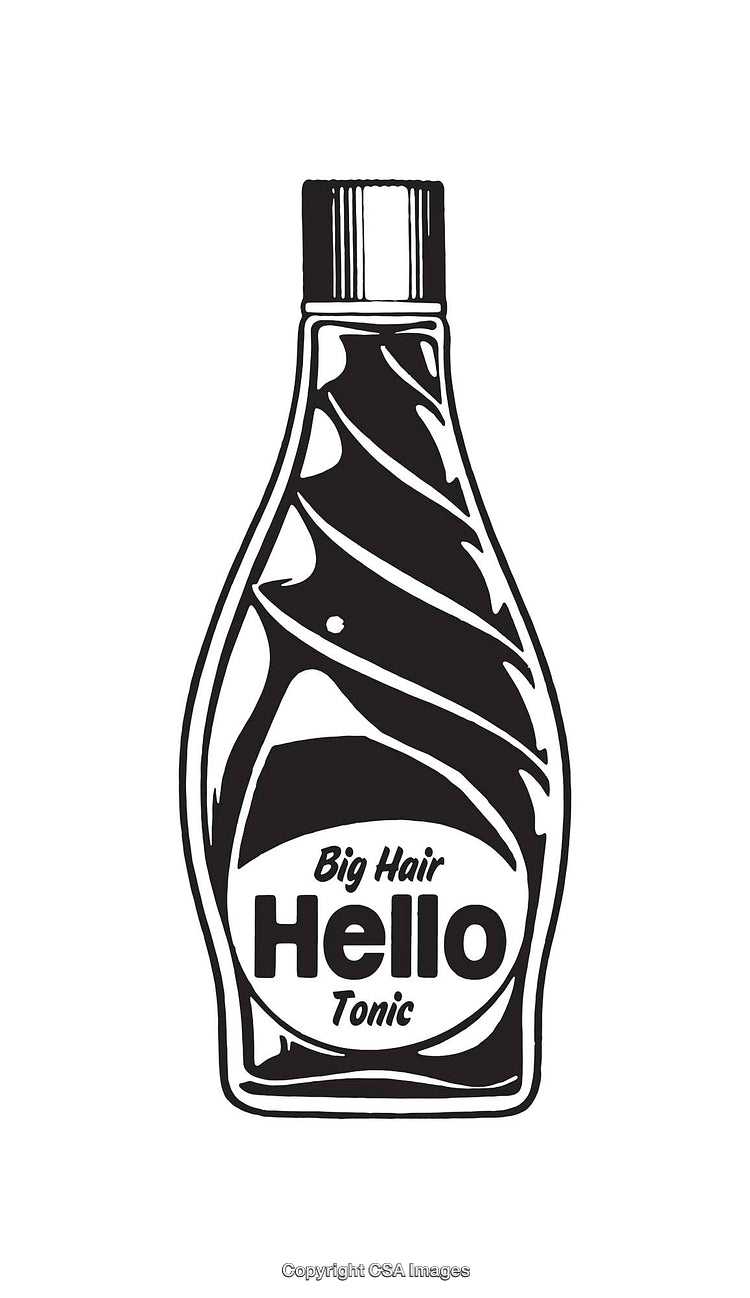 Black and White Line Art Illustration of Hair Tonic Bottle Design
