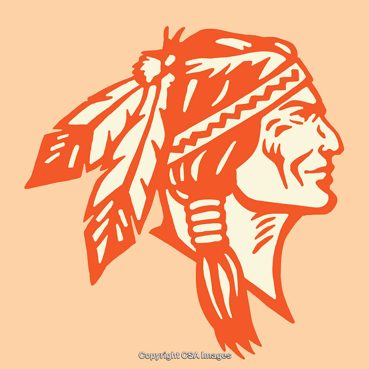 Stylized Illustration of a Native American Chief in Profile with Feathers