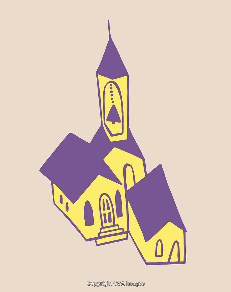 Colorful Line Art Illustration of a Stylized Church Building Design