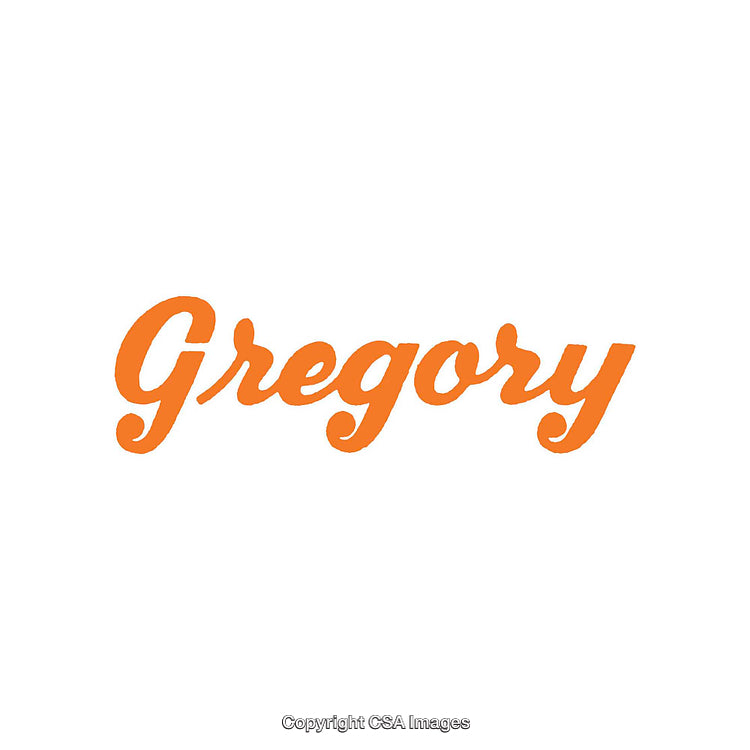 Stylized Orange Text Reading Gregory on a White Background