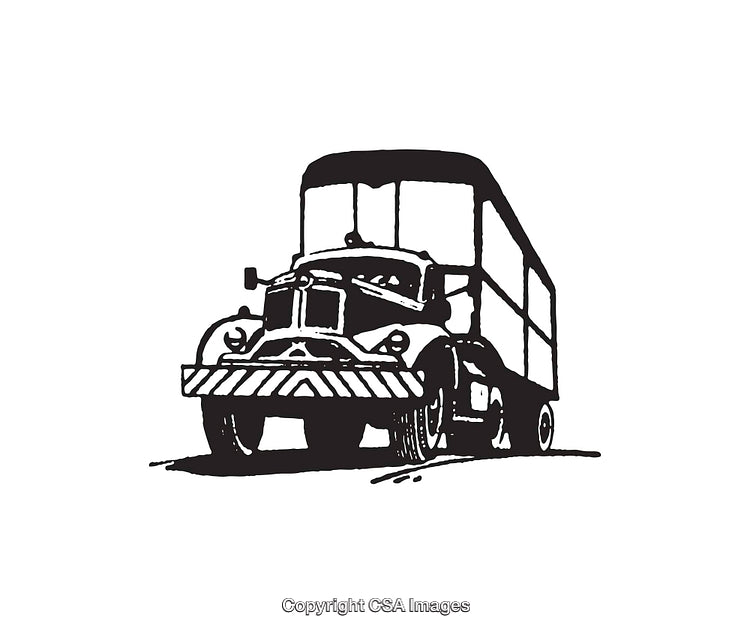 Vintage Truck Illustration in Monochrome Black and White Line Art