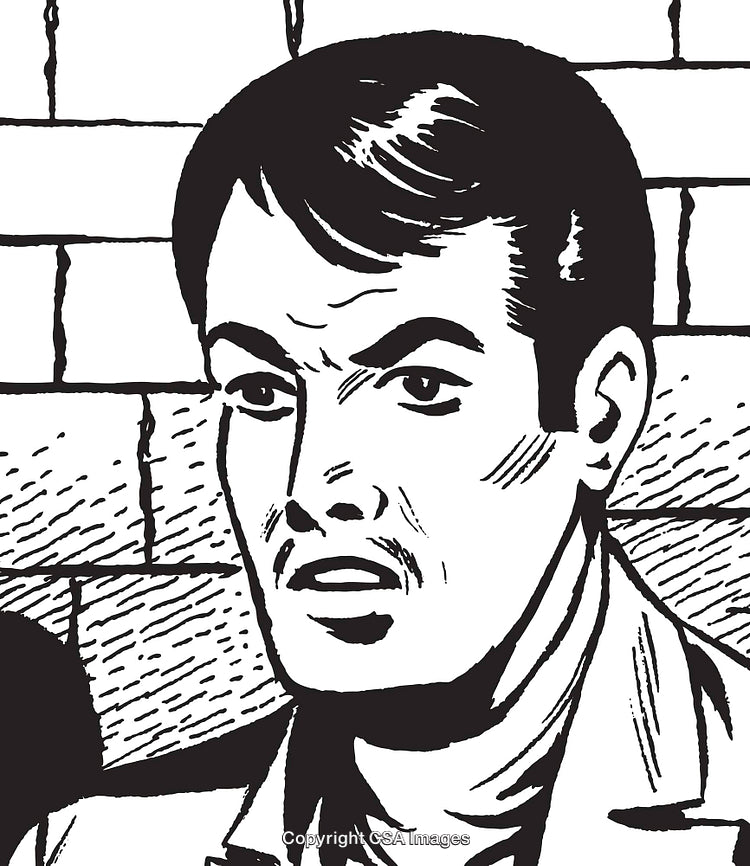 Black and White Illustration of a Thoughtful Man in Artistic Style