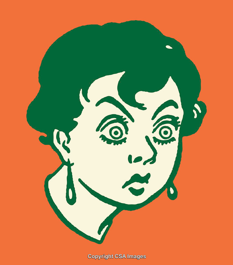 Colorful Illustration of a Surprised Woman on a Vibrant Orange Background