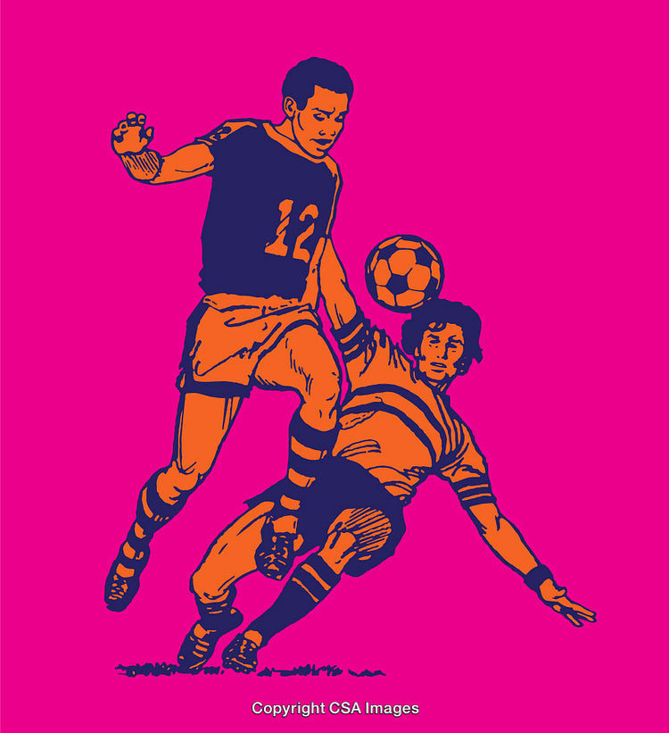 Dynamic Soccer Scene in Bold Colorful Line Art Illustration