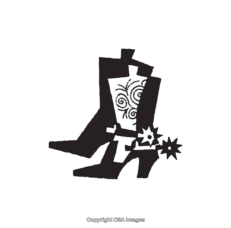 Stylish Black and White Cowboy Boot Line Art Illustration