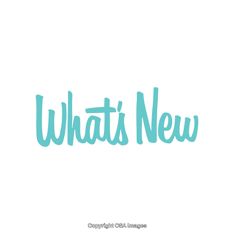Turquoise Handwritten Style Text 'What's New' on White Background