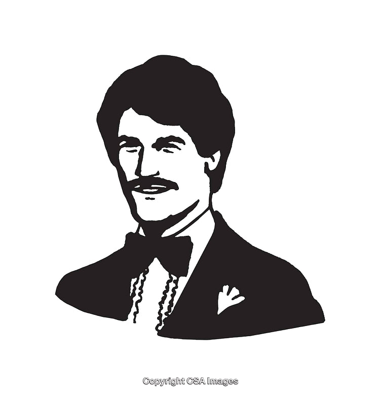 Black And White Portrait Illustration of a Formal Gentleman in Suit