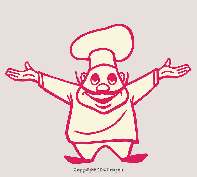 Cartoon Chef Character Illustration with Outstretched Arms in Simple Line Art Style