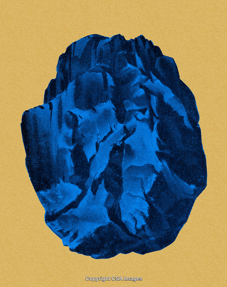 Abstract Blue Rock Artwork on Yellow Background