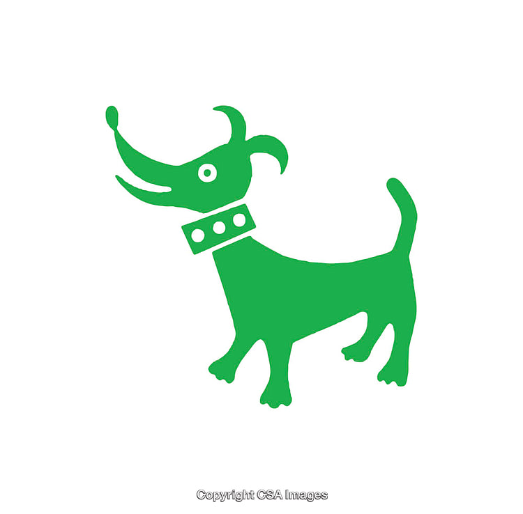 Green Silhouette of a Cheerful Cartoon Dog with a Decorative Collar
