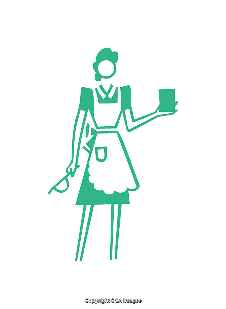 Retro Styled Waitress Icon with Apron and Holding Items in Hand