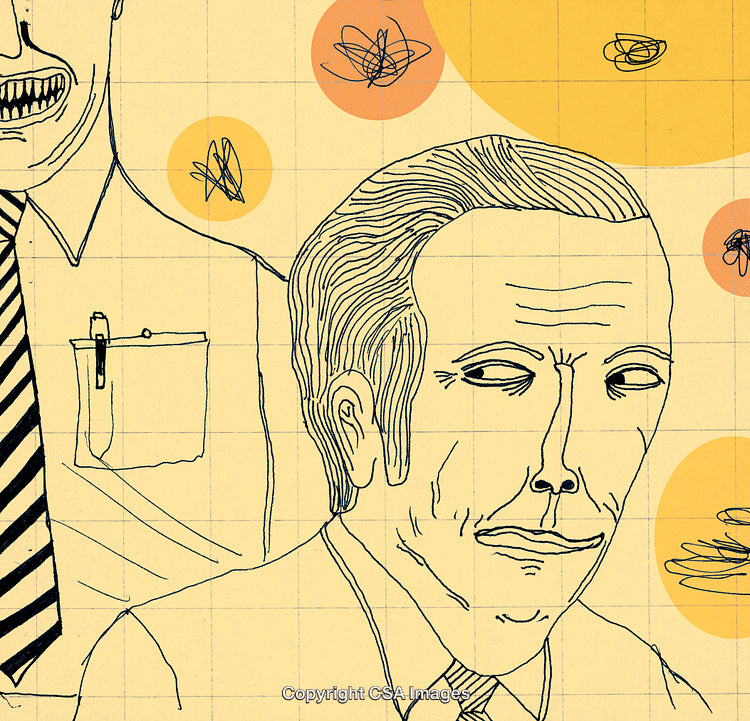 Abstract Illustration of Business Figures With Surreal Elements and Patterns