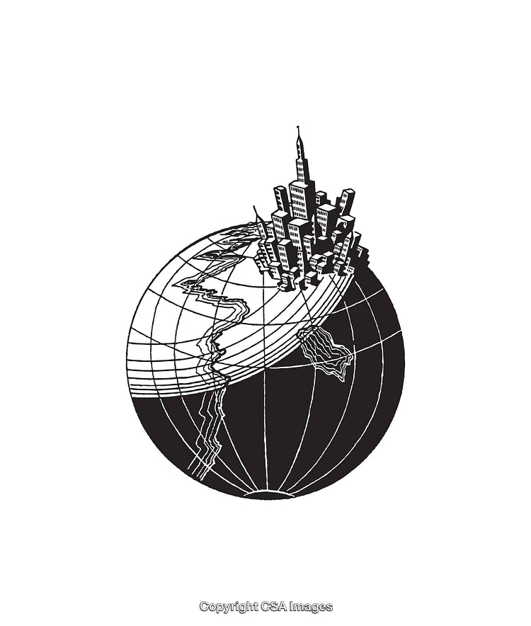 Black and White Line Art of Earth with City on Its Surface