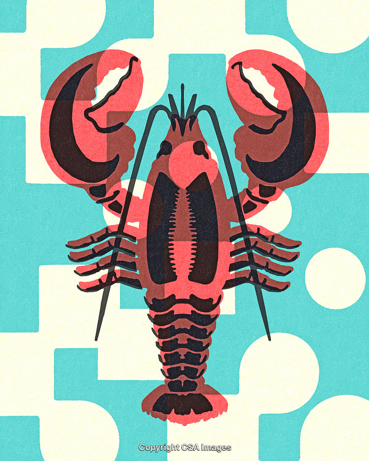 Abstract Lobster Illustration with Vibrant Colors and Geometric Background Design