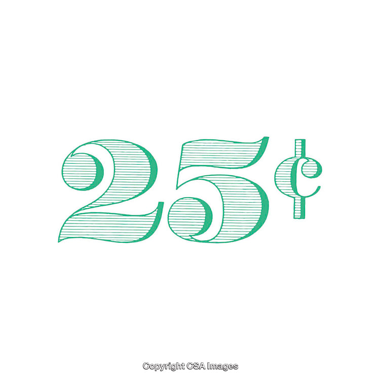 Green Stylized Text Depicting 25 Cents on a White Background