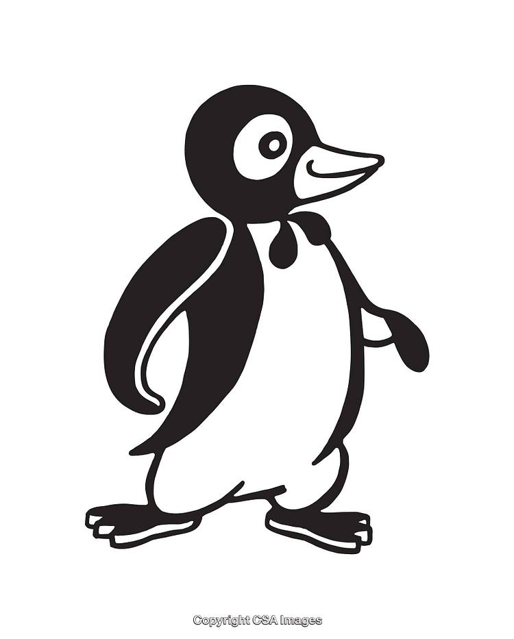 Stylized Black and White Line Art of a Penguin Character