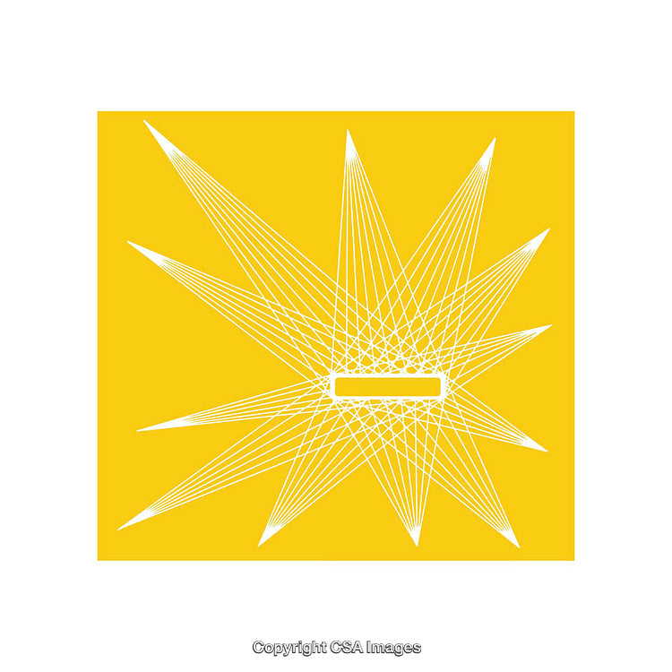 Abstract Geometric Design with Radiating White Lines on Yellow Background