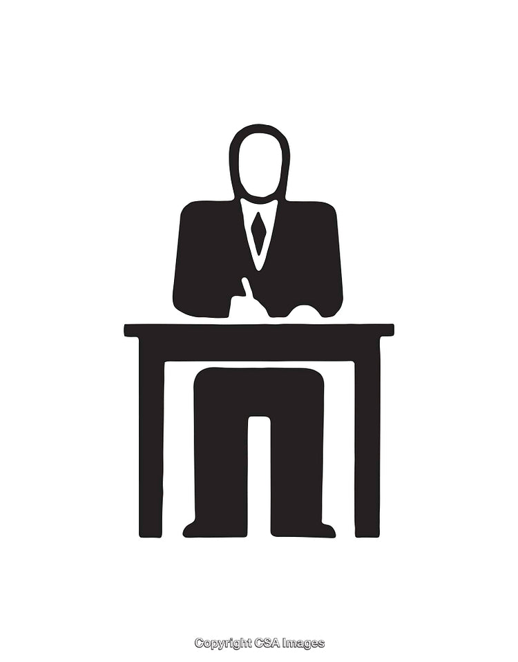 Black And White Icon of a Businessperson Writing at a Desk