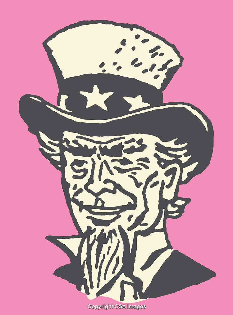 Stylized Line Art Illustration of Character with Beard and Tall Hat