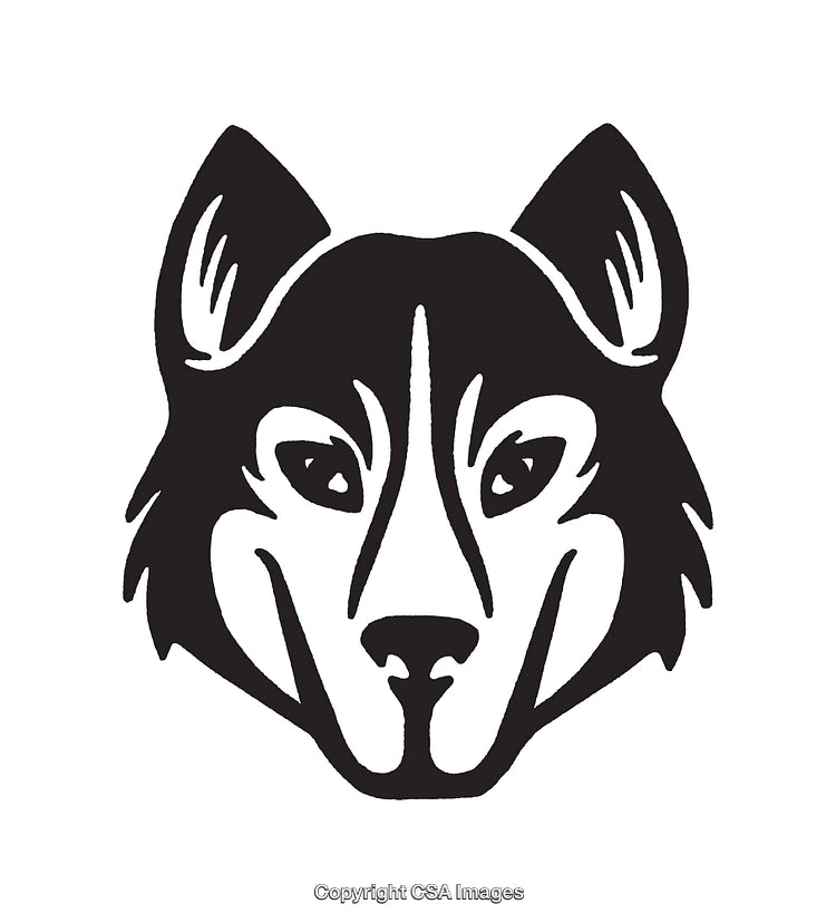 Black And White Line Art Illustration of a Husky Dog Head