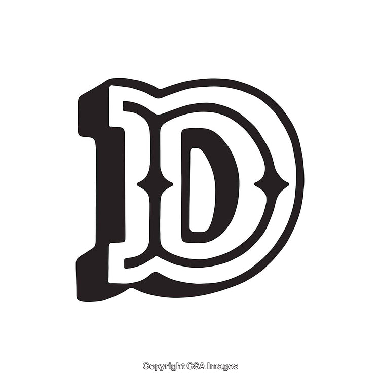 Bold Decorative Letter D in a Vintage Black and White Style