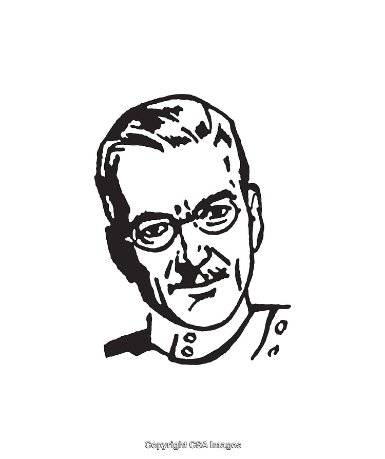Black and White Line Art of a Man in Glasses