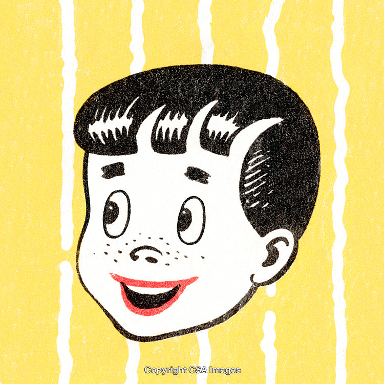Retro Illustration of a Smiling Boy with Freckles on Yellow Background