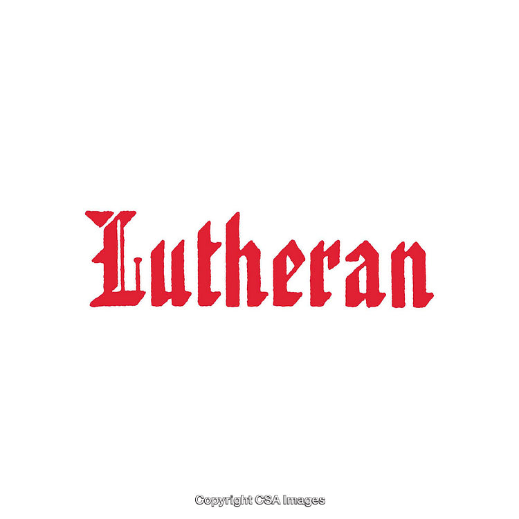 Bold Red Text 'Lutheran' in Stylized Font on White Background