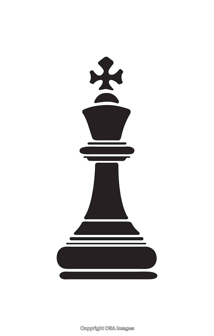 Black and White Icon of a Chess King Piece with Detailed Design