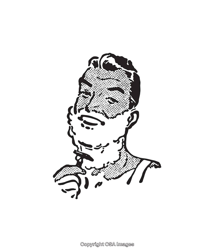 Black And White Vintage Line Art of a Man Shaving in Retro Style