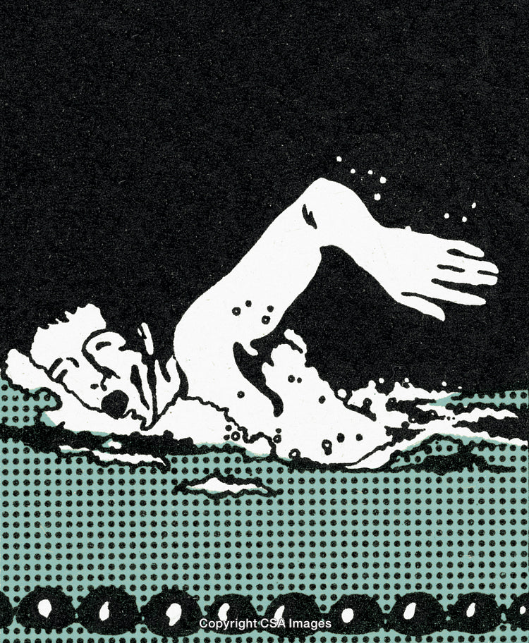 Pop Art Style Swimmer Depiction in a Striking Black and White Composition