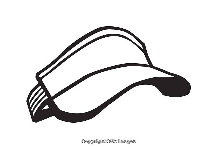 Black and White Line Art Drawing of a Visor Cap