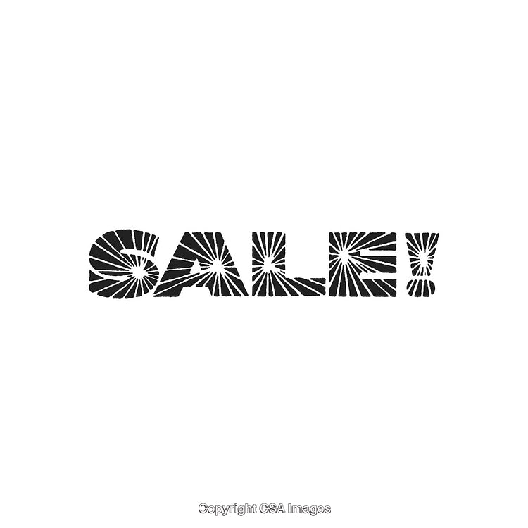 Bold Black 'Sale' Text Design with Radial Pattern on White Background
