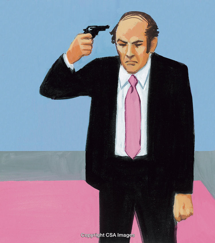 Illustrated Depiction of a Pensive Businessman in a Tense Situation