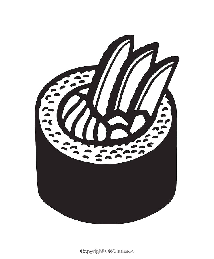 Black and White Illustration of Sushi Line Art Design