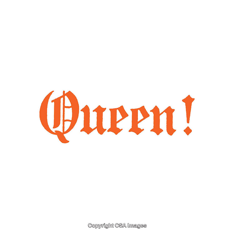 Elegant Orange Queen Inscription on White Background in Classic Font