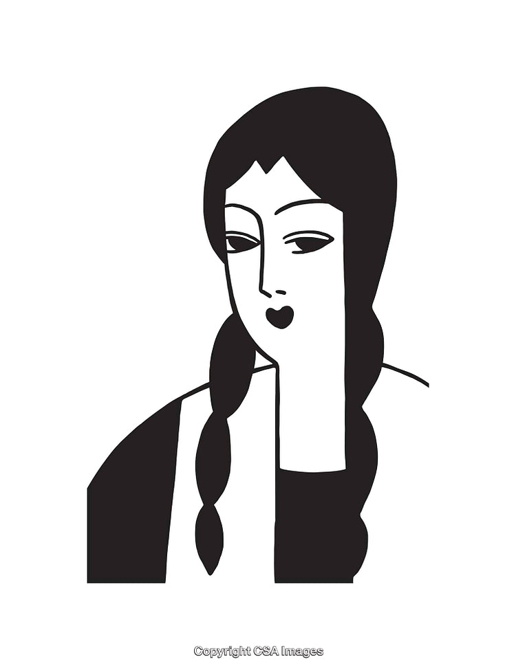 Black and White Line Art Portrait with Braided Hair