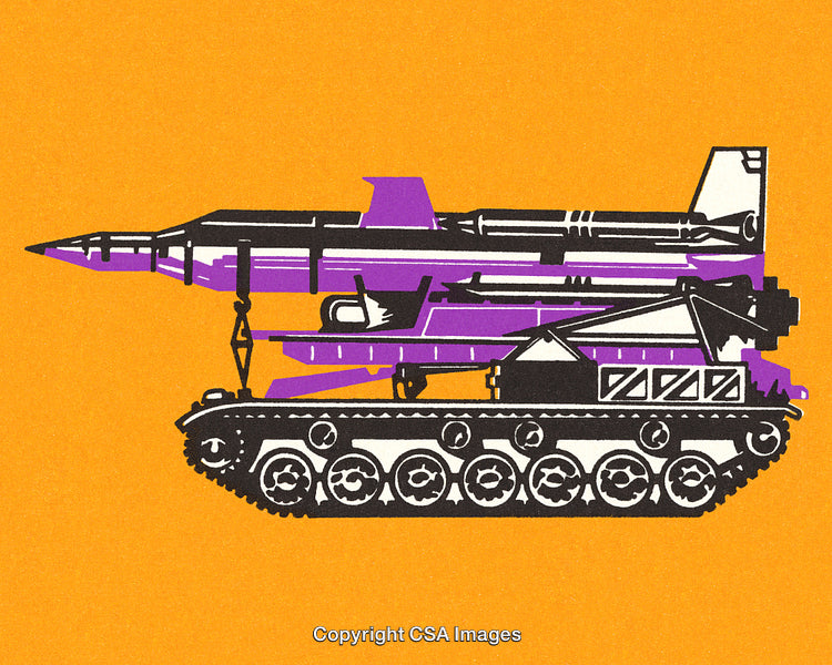 Colorful Illustration of a Missile Transport Vehicle on Orange Background