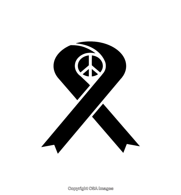 Black Ribbon Icon with Peace Symbol for Awareness and Advocacy