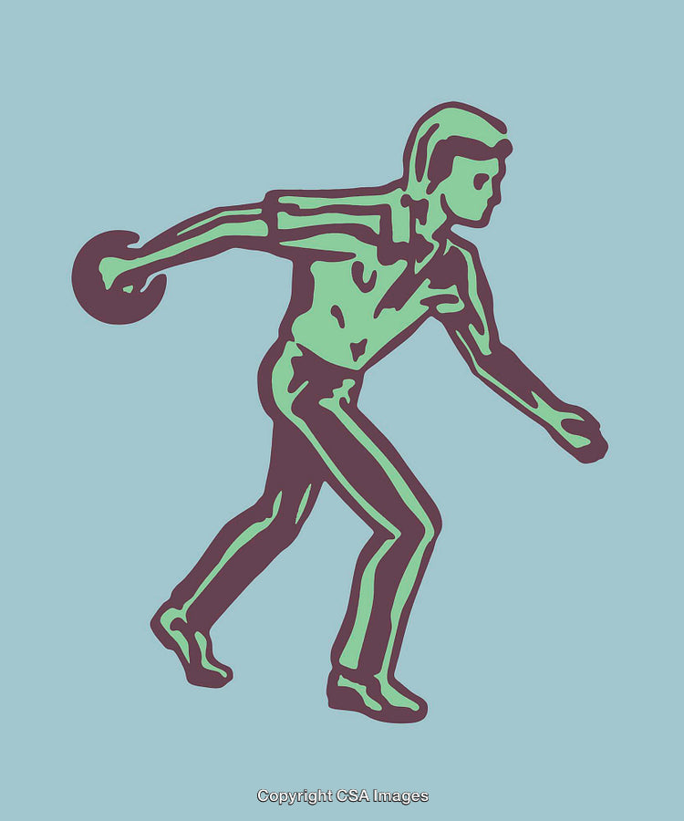 Retro-Styled Illustration of a Person Bowling in Colorful Line Art