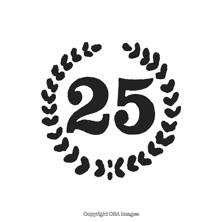 Decorative Black Number 25 Encircled with Hand-Drawn Laurel Wreath Motif