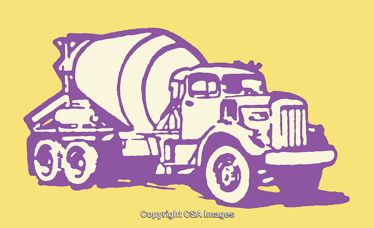 Colorful Illustration of a Cement Mixer Truck on Vibrant Background