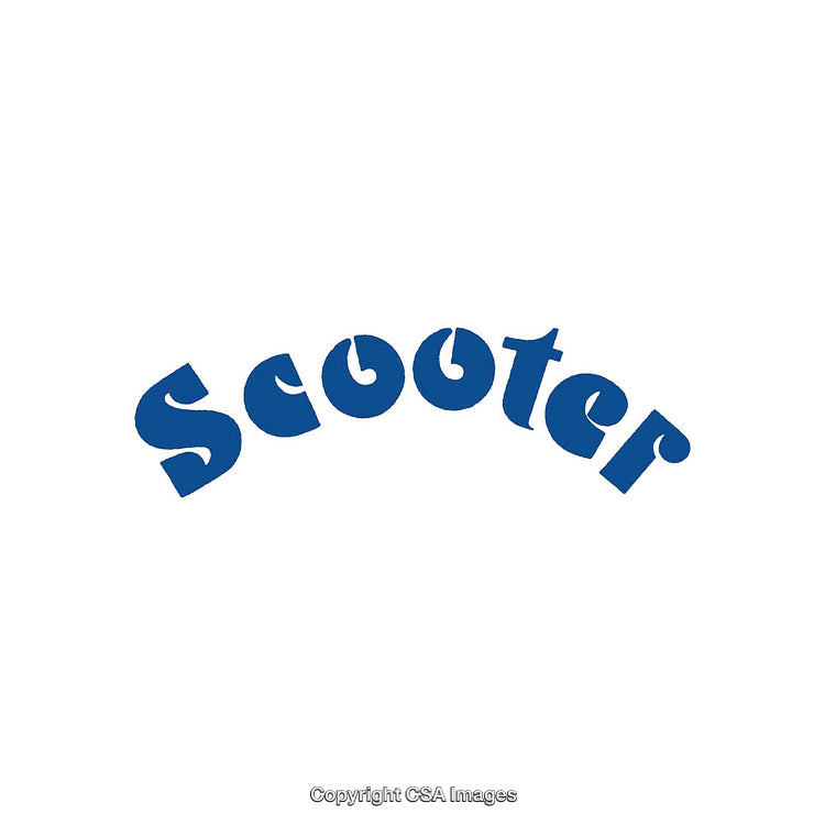 Stylized Scooter Logo Design in Modern Blue Typography on White Background