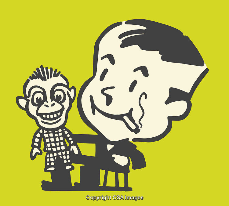 Charming Color Line Art Illustration of a Cartoon Boy and Puppet